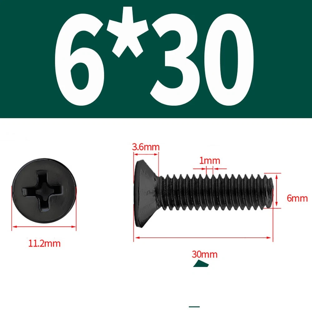Black Phillips Flat Head Countersunk Machine Screws — Carbon Steel M1–M6