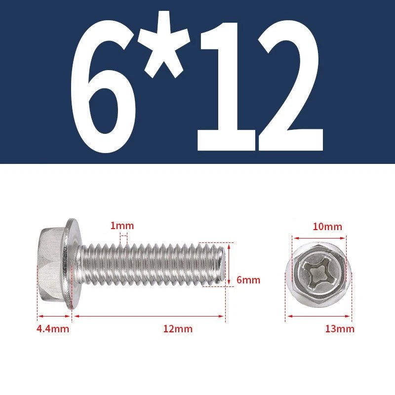Phillips Hex Flange Screws 304 Stainless Steel M3–M8 | Dentate & Flat Flange - HomeDIYer