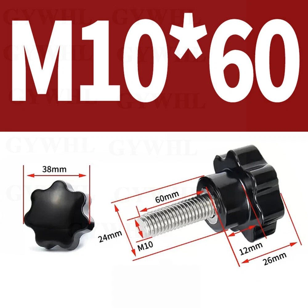 Stainless Thumb Screws Hand Knob Grip Bolts Black Plastic Hexalobular Star Head - HomeDIYer