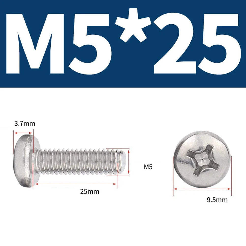 Phillips Pan Head Machine Screws — A4 Marine Grade Stainless Steel, DIN 7985 (M1.6–M10)