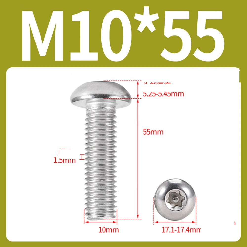 M2–M10 A2 Stainless Steel Torx Button Head Machine Screws, With or Without Column, Pack of 5