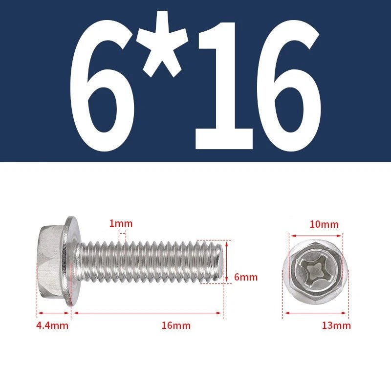 Phillips Hex Flange Screws 304 Stainless Steel M3–M8 | Dentate & Flat Flange - HomeDIYer