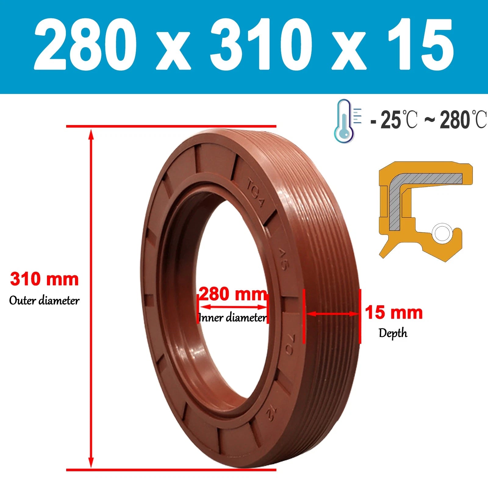 Brown fluororubber skeleton oil seal 200mm to 520mm Shaft TC Seal Ring FKM 70