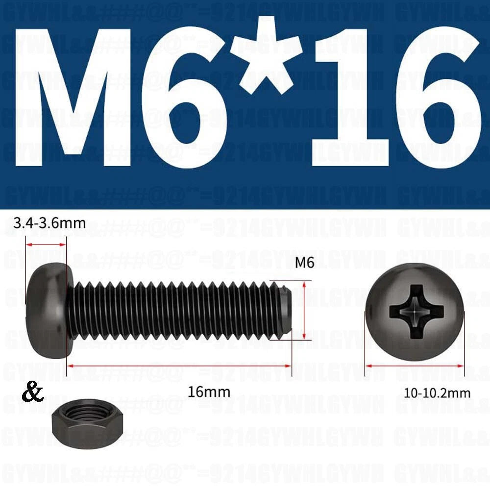 Black Pan Head Phillips Machine Screws + Hex Nuts Set – A2 Stainless Steel, M2 to M10