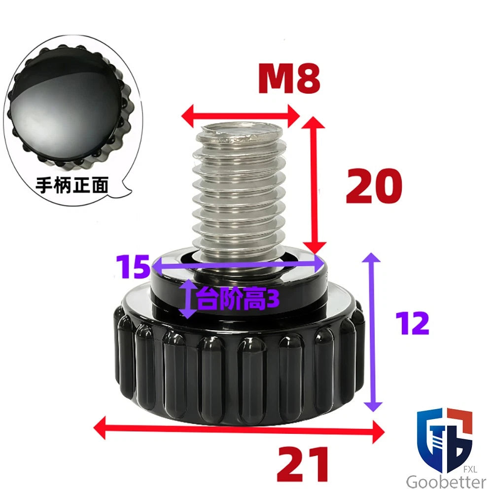 Knurled Thumb Screws with Round Plastic Handle — M3 M4 M5 M6 M8 M10 Clamping Knob Bolts