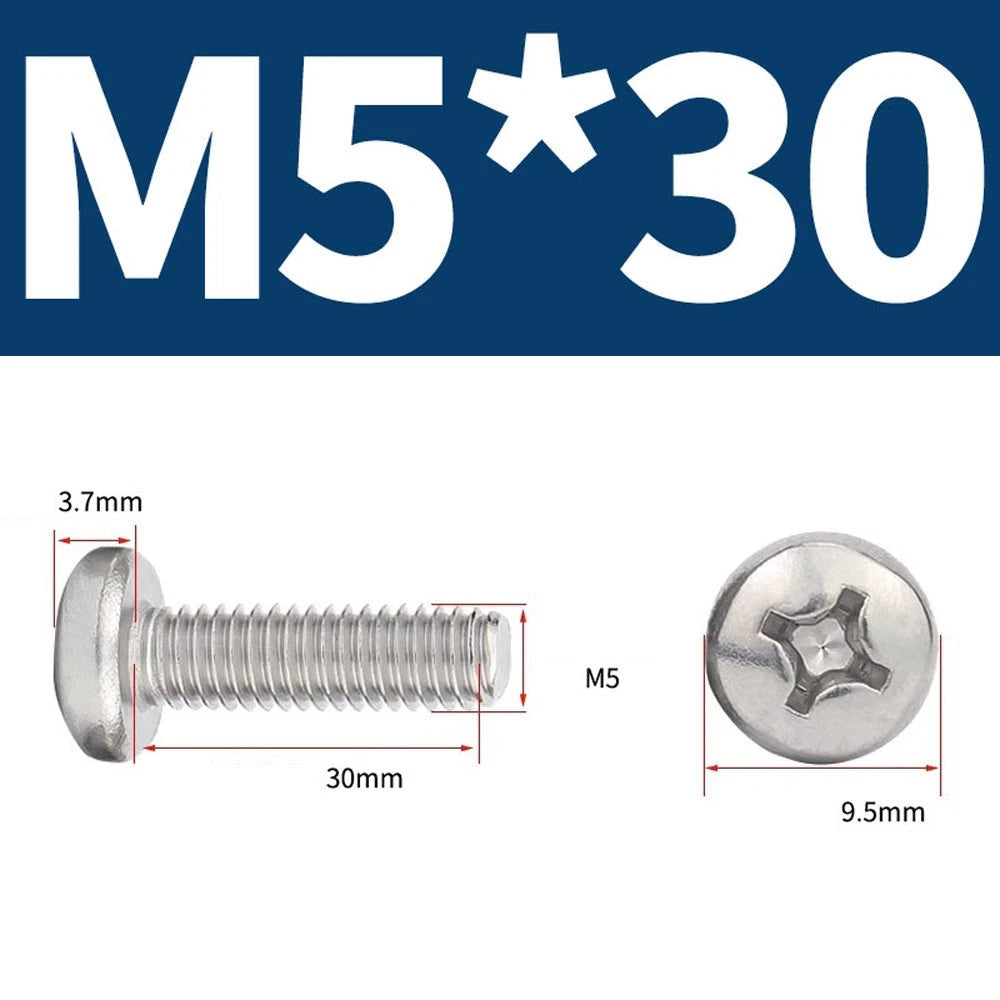 Phillips Pan Head Machine Screws — A4 Marine Grade Stainless Steel, DIN 7985 (M1.6–M10)