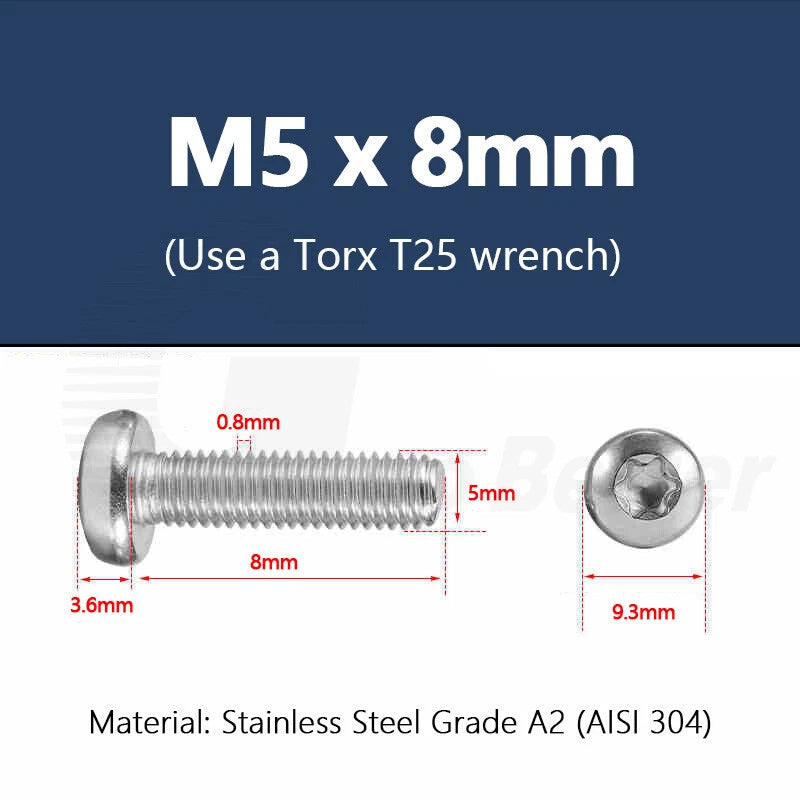 T3–T50 Torx Pan Head Machine Screws – M1.4 to M10, A2 Stainless Steel (3–100mm)