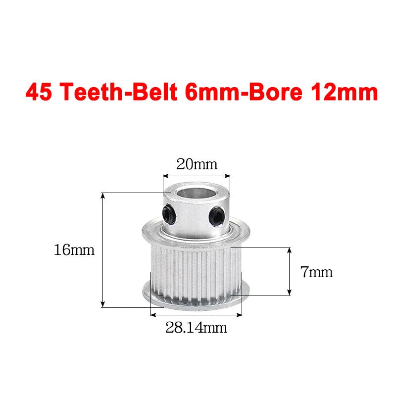 2GT Drive Pulley With Step 16 Tooth - 100 Tooth Bore 4mm - 25mm for 6mm Belt