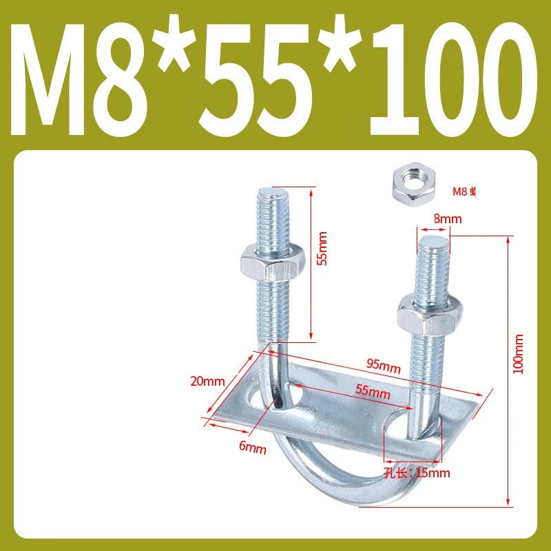 Round U-Bolts Sets Steel 16mm-219mm Inner Width M6 M8 M0 M12 with Nut, Plate