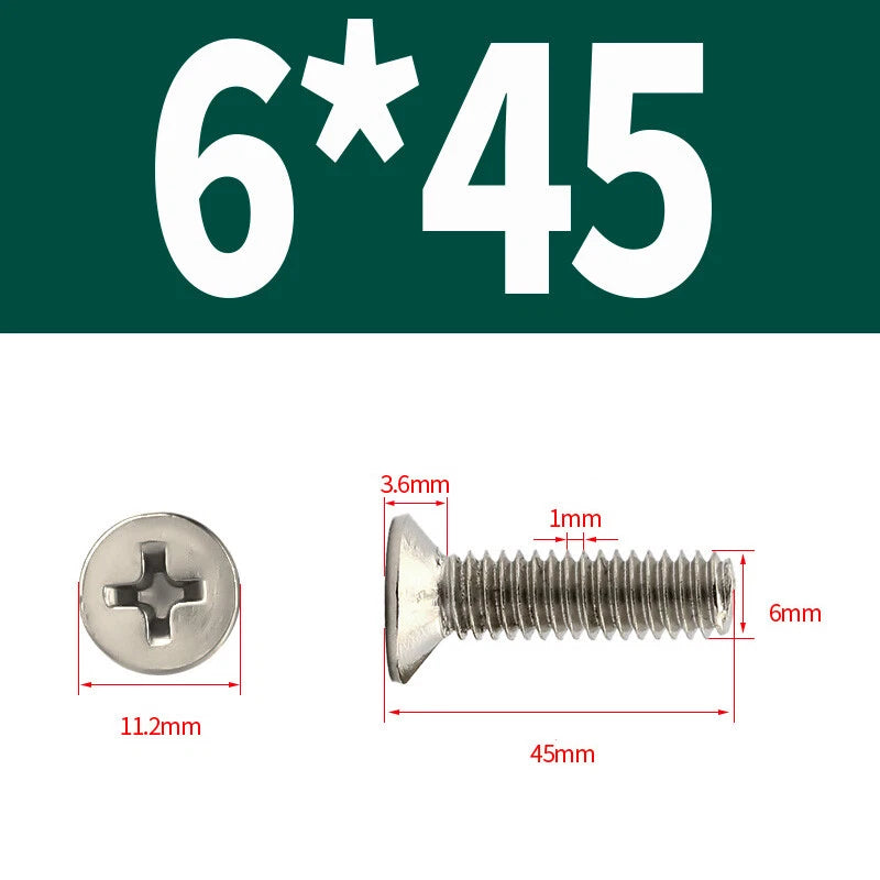 Phillips Machine Screws Countersunk Nickel Plated Steel DIN 965 Flat Head M1~M6