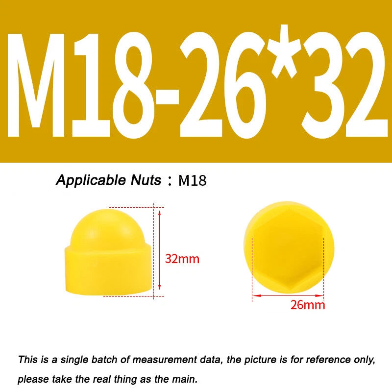 Hex Bolt & Nut Protection Caps – Plastic Hexagonal Screw Covers for M4 M5 M6 M8 M10 to M24 (PE, 5-100 Pack)