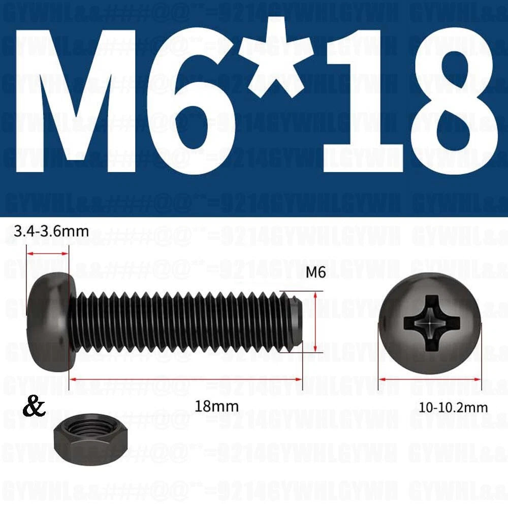 Black Pan Head Phillips Machine Screws + Hex Nuts Set – A2 Stainless Steel, M2 to M10