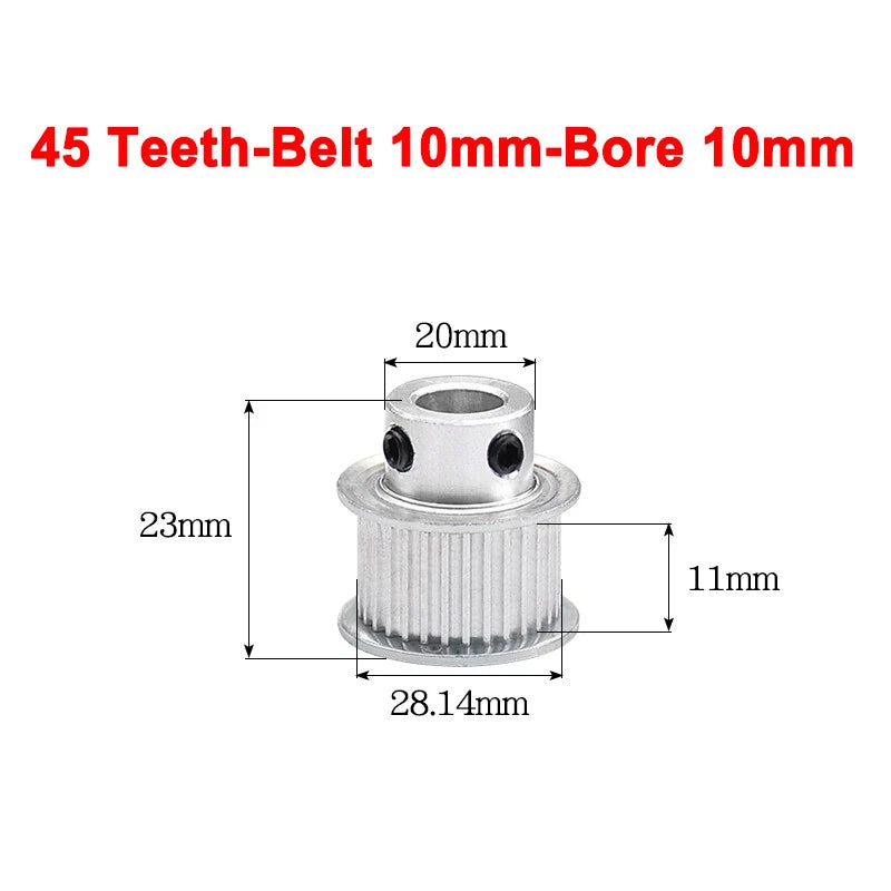 2GT Drive Pulley With Step 16 Tooth - 100 Tooth Bore 4mm - 25mm for 10mm Belt