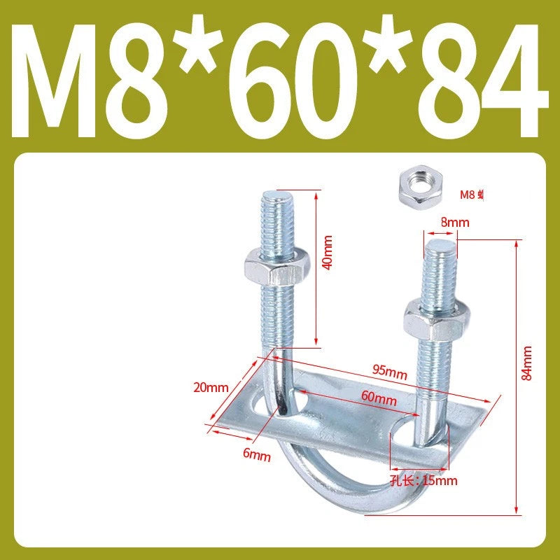 Round U-Bolts Sets Steel 16mm-219mm Inner Width M6 M8 M0 M12 with Nut, Plate