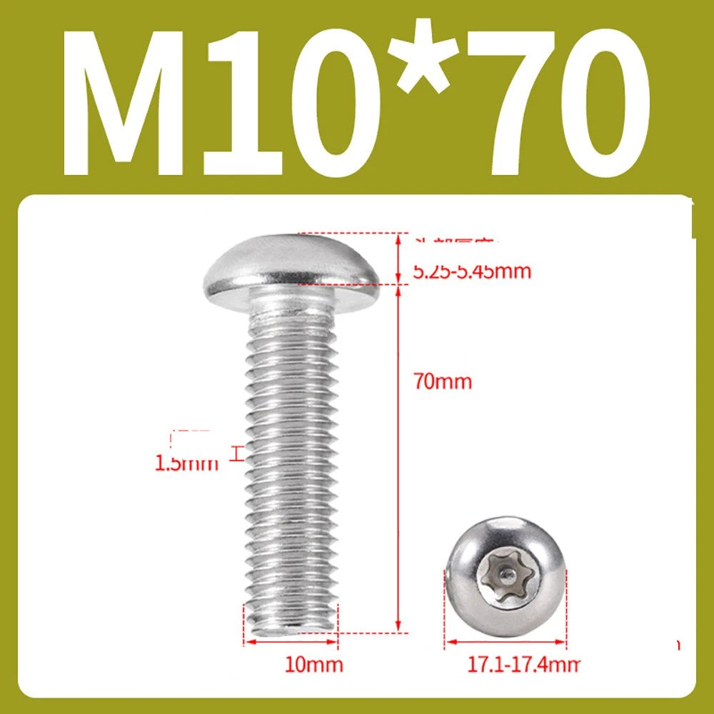 M2–M10 A2 Stainless Steel Torx Button Head Machine Screws, With or Without Column, Pack of 5