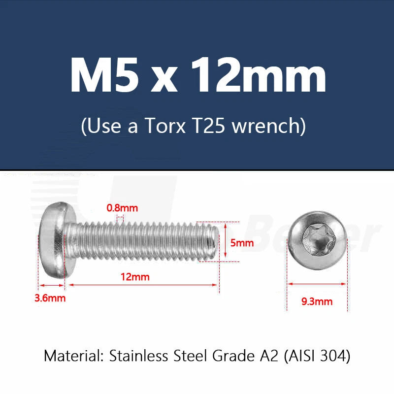 T3–T50 Torx Pan Head Machine Screws – M1.4 to M10, A2 Stainless Steel (3–100mm)