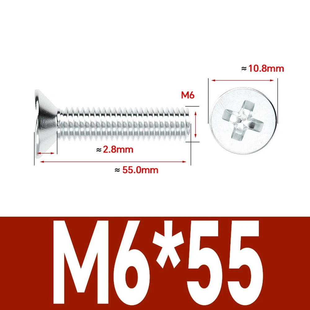 Countersunk Phillips Machine Screws – M2 to M12, White / Colour Zinc Plated, Carbon Steel