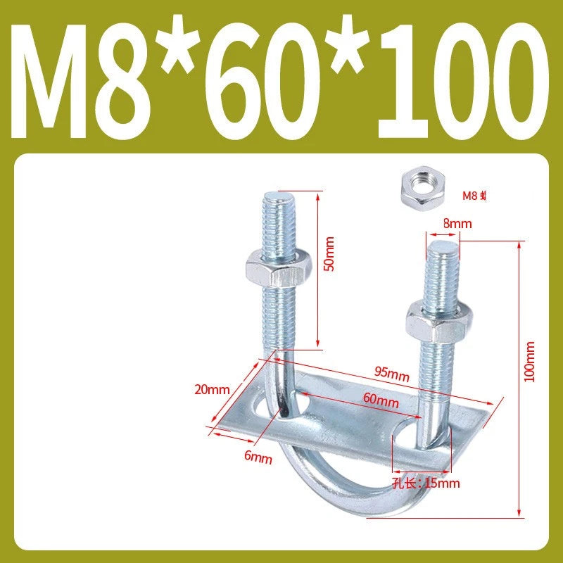 Round U-Bolts Sets Steel 16mm-219mm Inner Width M6 M8 M0 M12 with Nut, Plate
