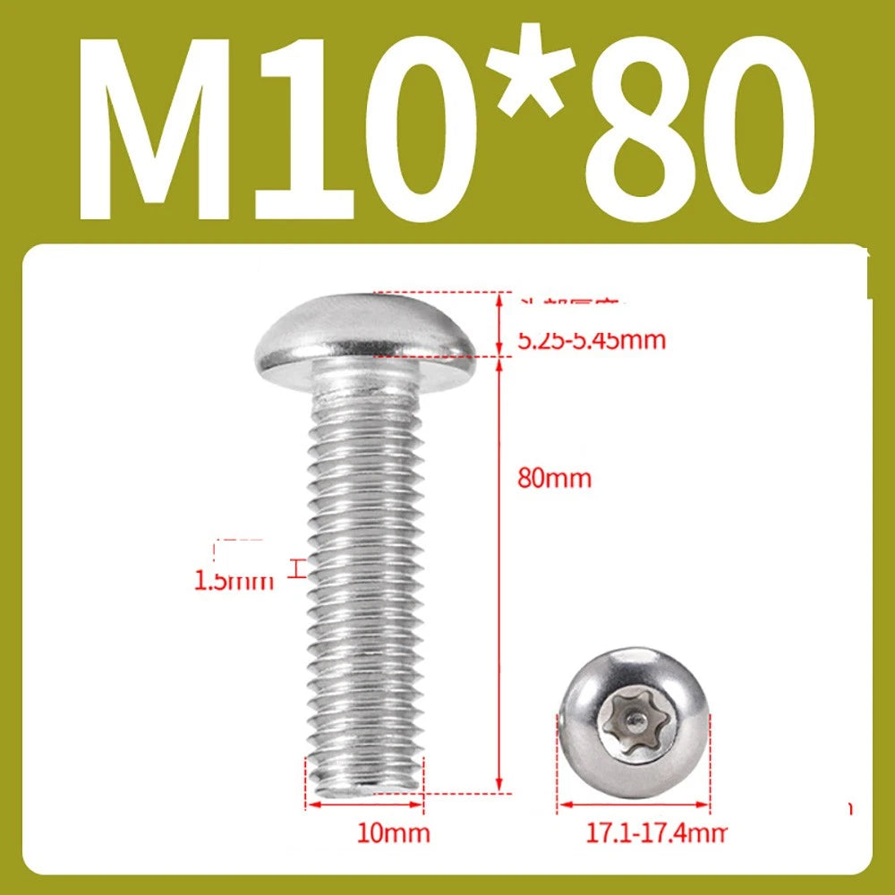 M2–M10 A2 Stainless Steel Torx Button Head Machine Screws, With or Without Column, Pack of 5