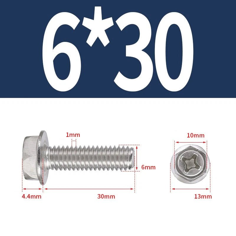 Phillips Hex Flange Screws 304 Stainless Steel M3–M8 | Dentate & Flat Flange - HomeDIYer