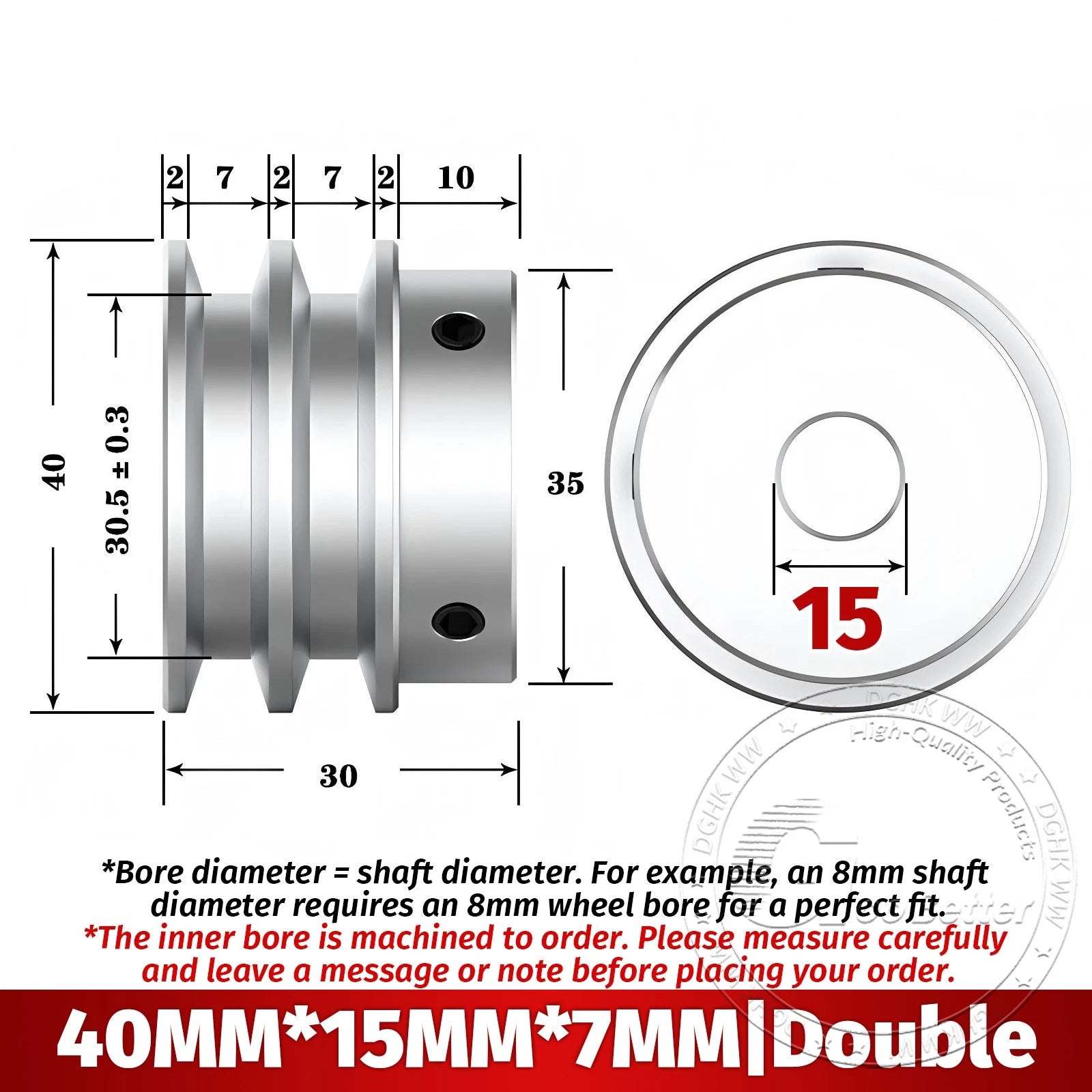 V Grooved Pulley Aluminum Round Belt Pulleys For 7mm Belt Single/Double Grooved