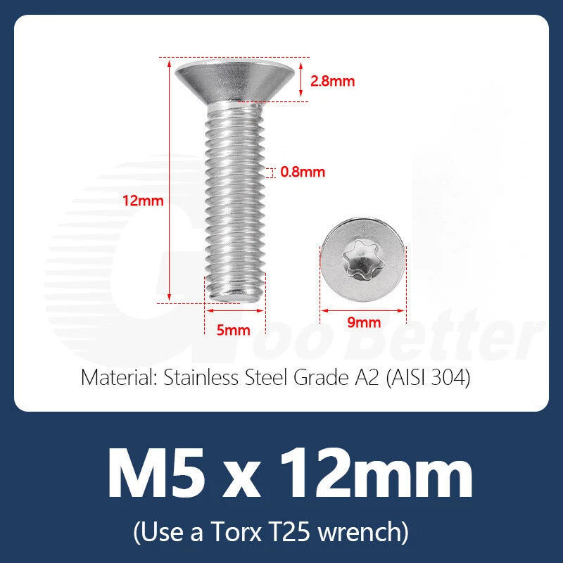 M1.4–M12 Torx Countersunk Machine Screws – A2 Stainless Steel, DIN 965 (3–100mm)