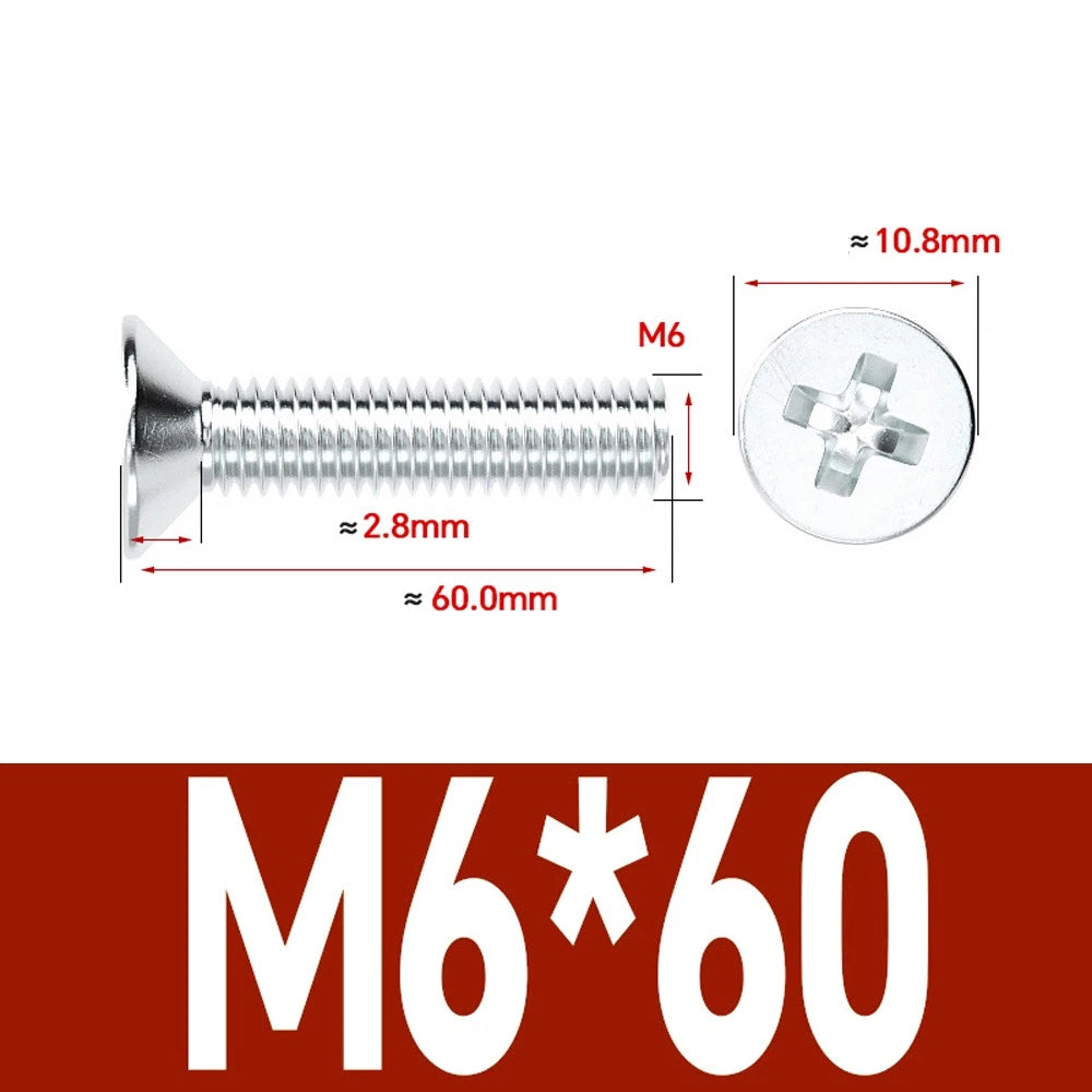 Countersunk Phillips Machine Screws – M2 to M12, White / Colour Zinc Plated, Carbon Steel