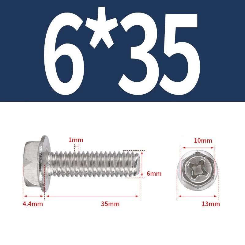 Phillips Hex Flange Screws 304 Stainless Steel M3–M8 | Dentate & Flat Flange - HomeDIYer