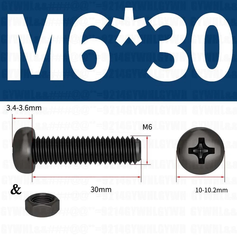 Black Pan Head Phillips Machine Screws + Hex Nuts Set – A2 Stainless Steel, M2 to M10