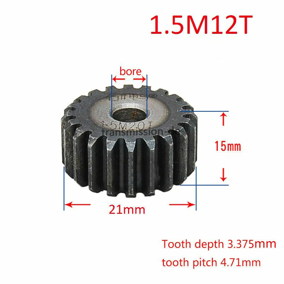 1/1.5 Mod 12T-150T Spur Gear 45# Steel Pinion Gear Thickness 1M-10mm 1.5M-15mm