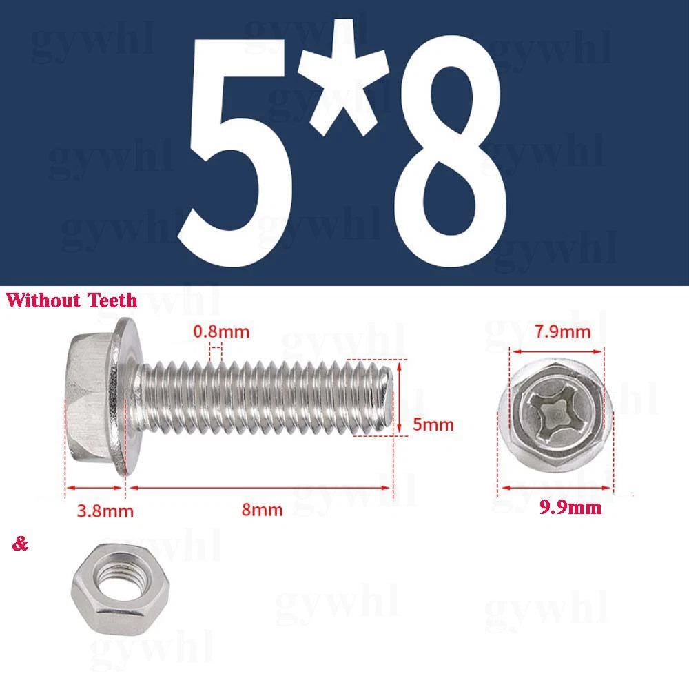 Phillips Hex Flange Bolts with Hex Nuts — Serrated & Smooth, M3–M8