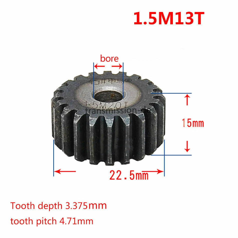 1/1.5 Mod 12T-150T Spur Gear 45# Steel Pinion Gear Thickness 1M-10mm 1.5M-15mm