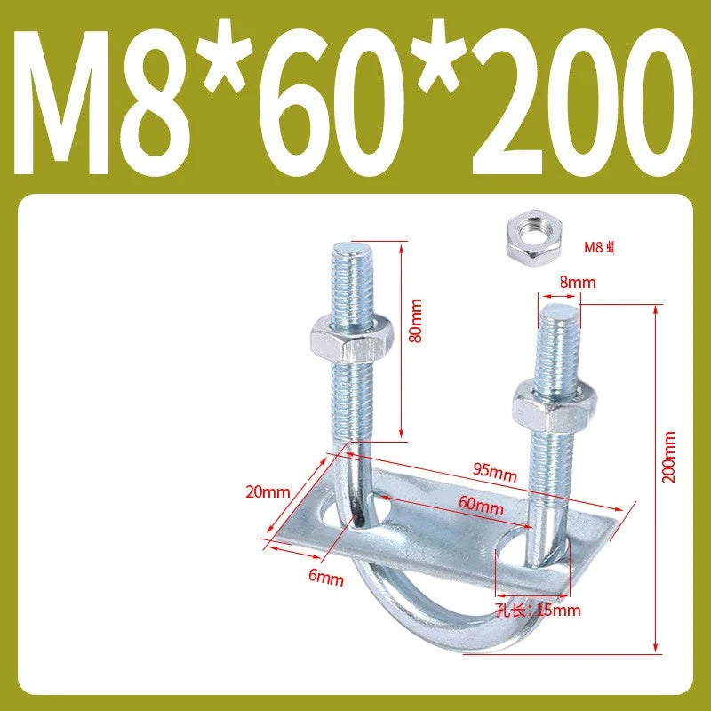 Round U-Bolts Sets Steel 16mm-219mm Inner Width M6 M8 M0 M12 with Nut, Plate