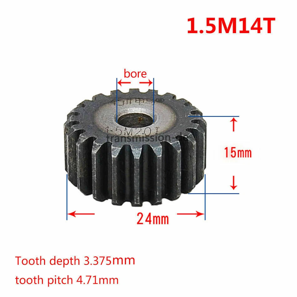 1/1.5 Mod 12T-150T Spur Gear 45# Steel Pinion Gear Thickness 1M-10mm 1.5M-15mm