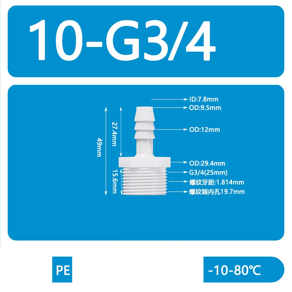 BSP Metric External Thread Straight Barb Connector – Plastic Hose Pipe Fitting