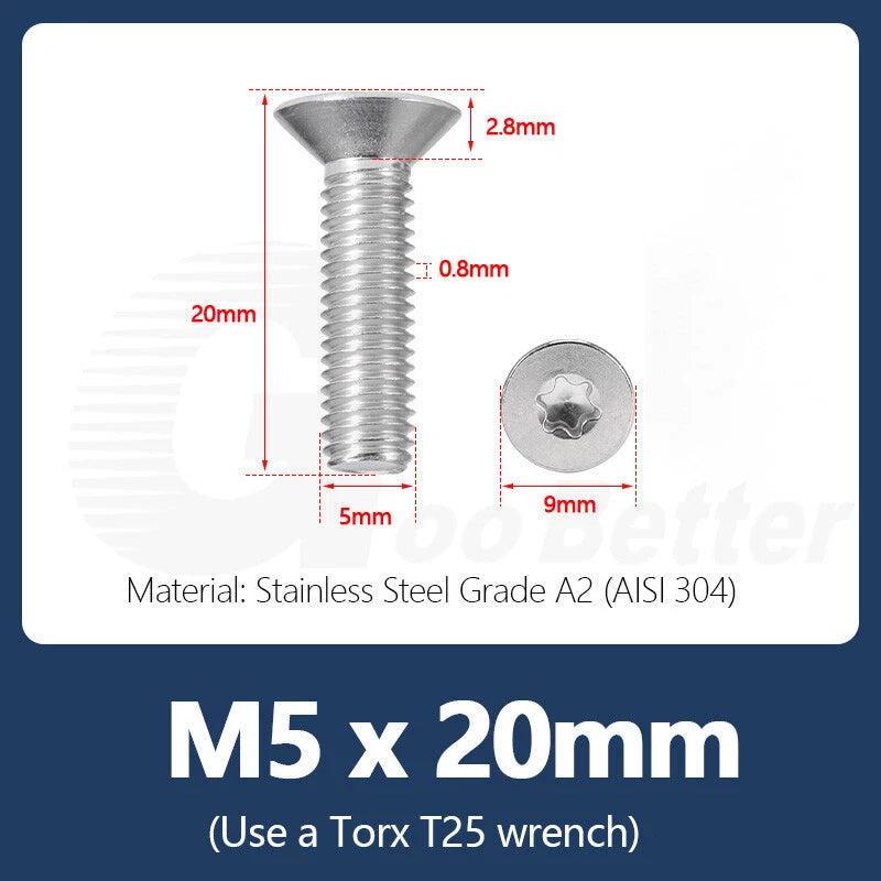 M1.4–M12 Torx Countersunk Machine Screws – A2 Stainless Steel, DIN 965 (3–100mm)