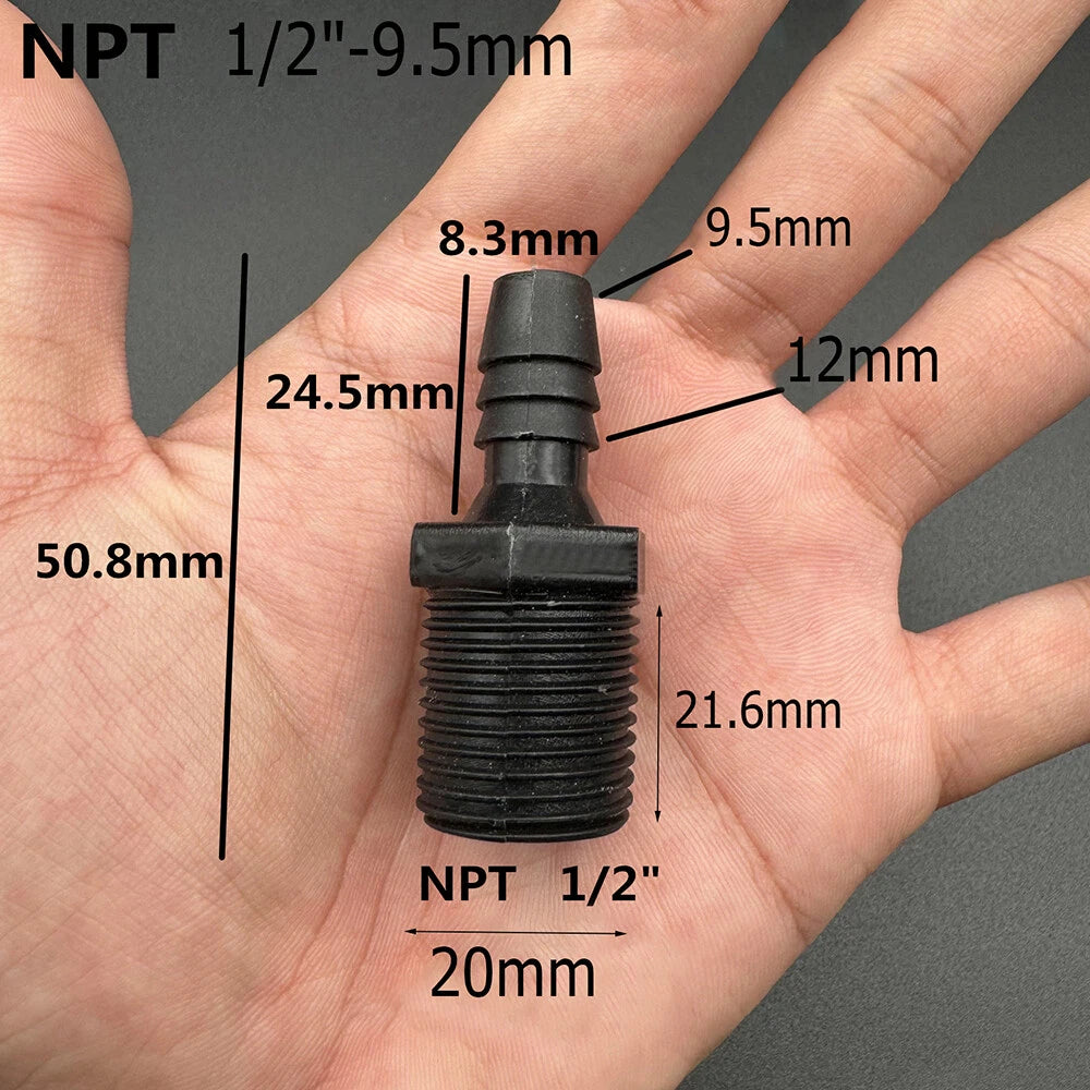 Male NPT Plastic Hose Barb Fitting — Straight Hosetail Connector