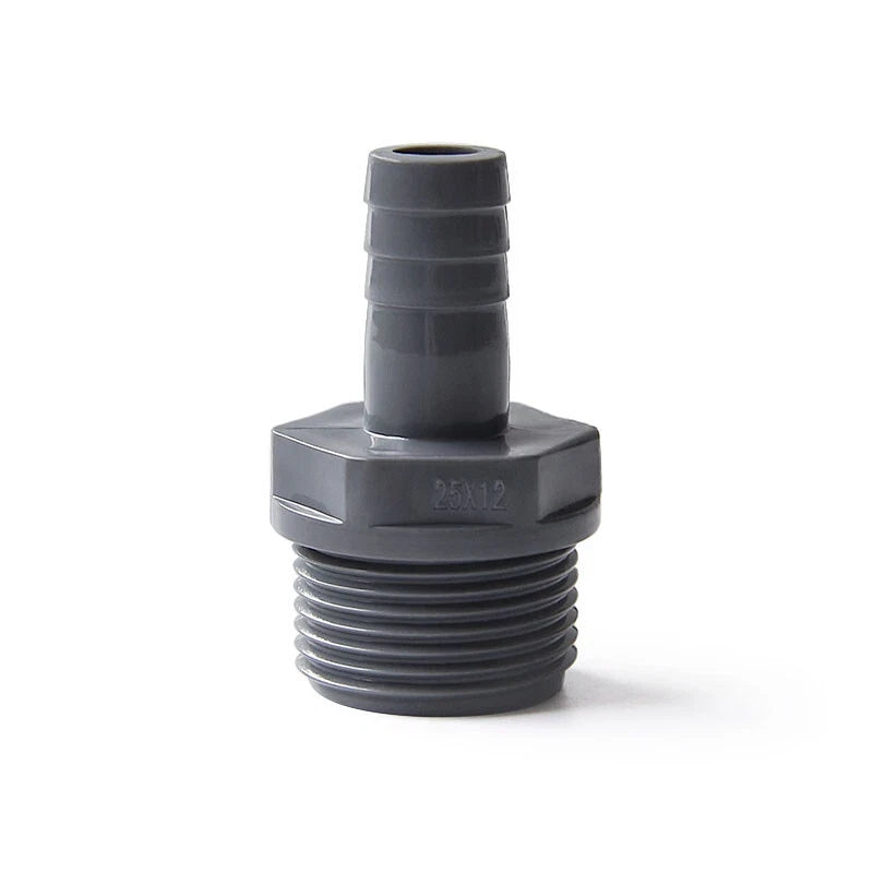 Barb PVC Pipe Straight Connector Fittings 1 2" 3 4" Threaded To Hose OD 8~16mm