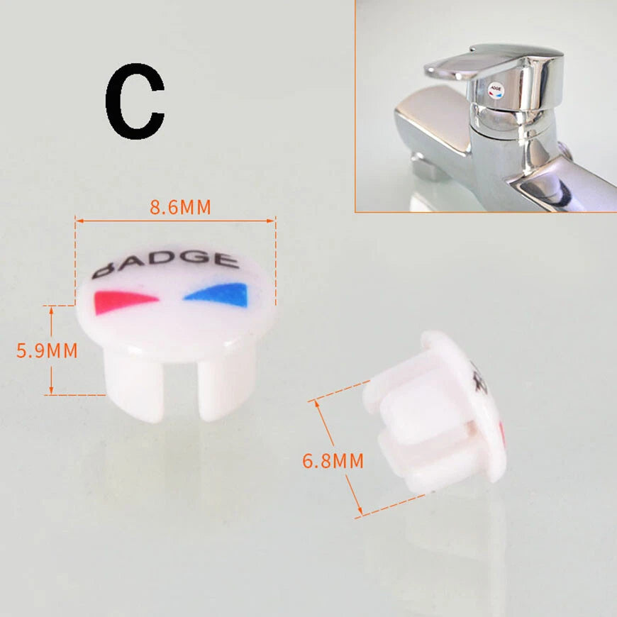 Basin Faucet Hot & Cold Indicator Screw Cover Caps – Tap Handle Head Fixing Screws (Type A/B/C/D, Plastic or Metal)