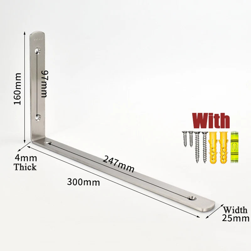 304 Stainless Steel Triangle Shelf Bracket Wall-Mounted for Bookshelf Storage