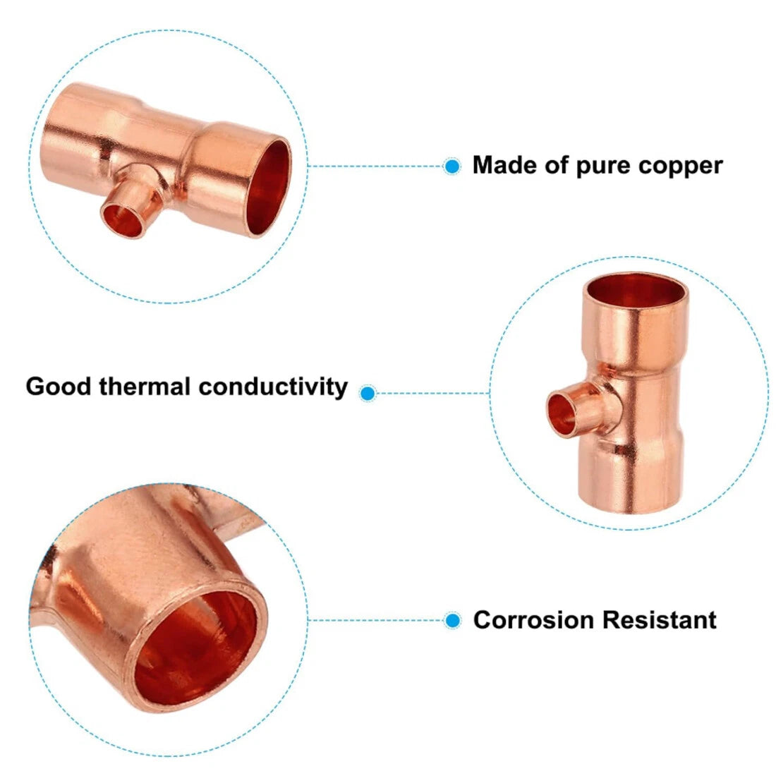 Copper End Feed Reducing Tee Fitting | 6.35mm–108mm | Welded Joint Plumbing