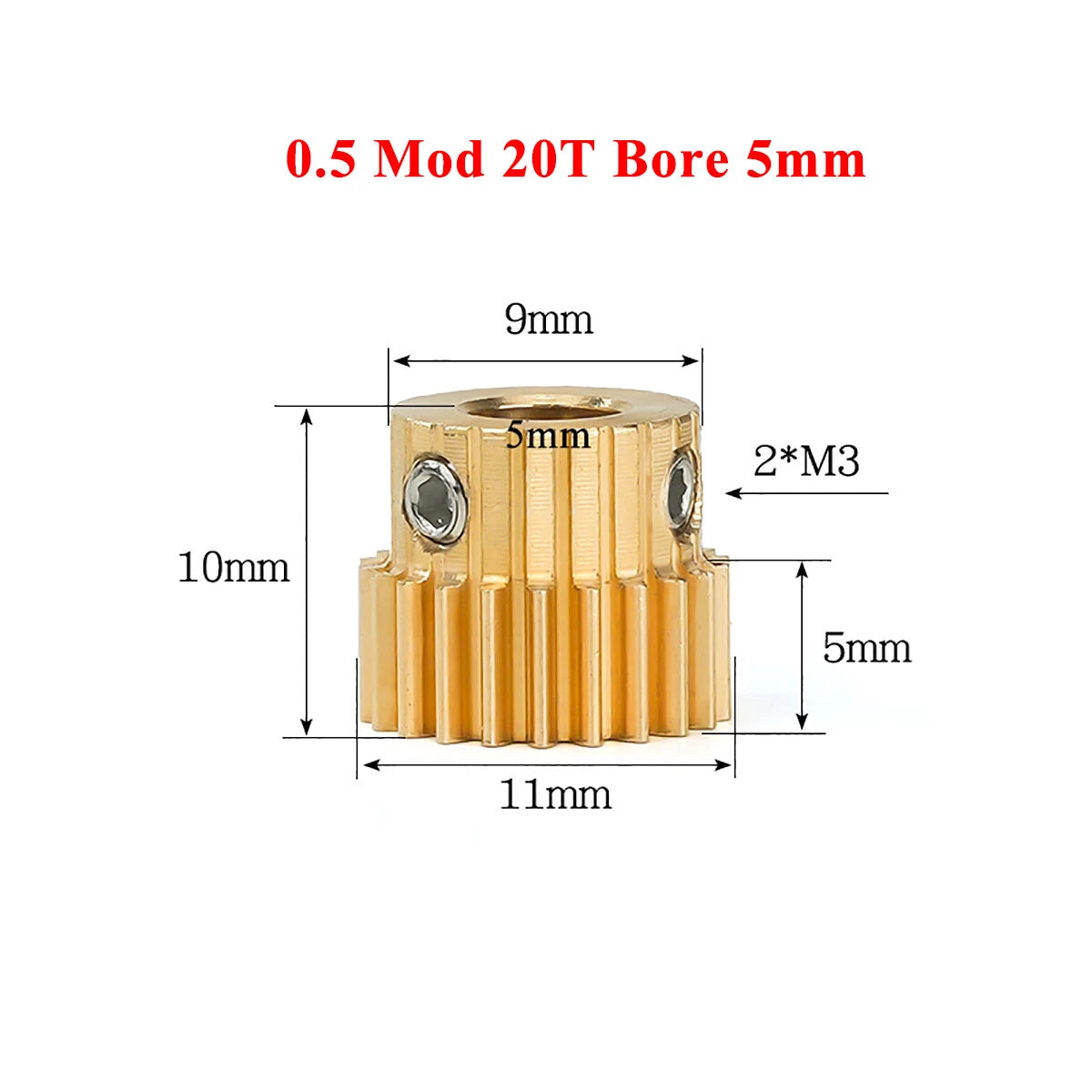 0.5 Mod Brass Pinion Spur Gear 20 Teeth Bore 4/5/6mm Motor Transmission Gear