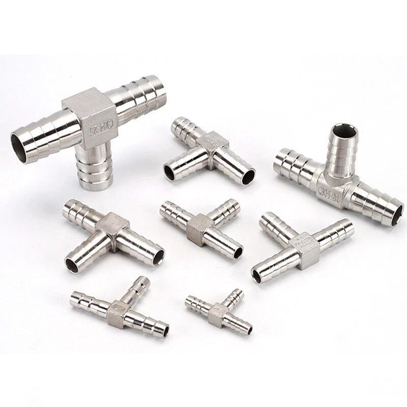 Tee Barb Hose Fitting — Brass & 304 Stainless Steel, 6mm–32mm OD