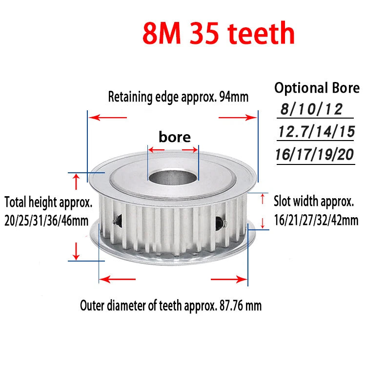 HTD 8M Timing Belt Pulley for 15-40mm Wide, Bore 8-30mm, 30-40T, CNC 3D Printer
