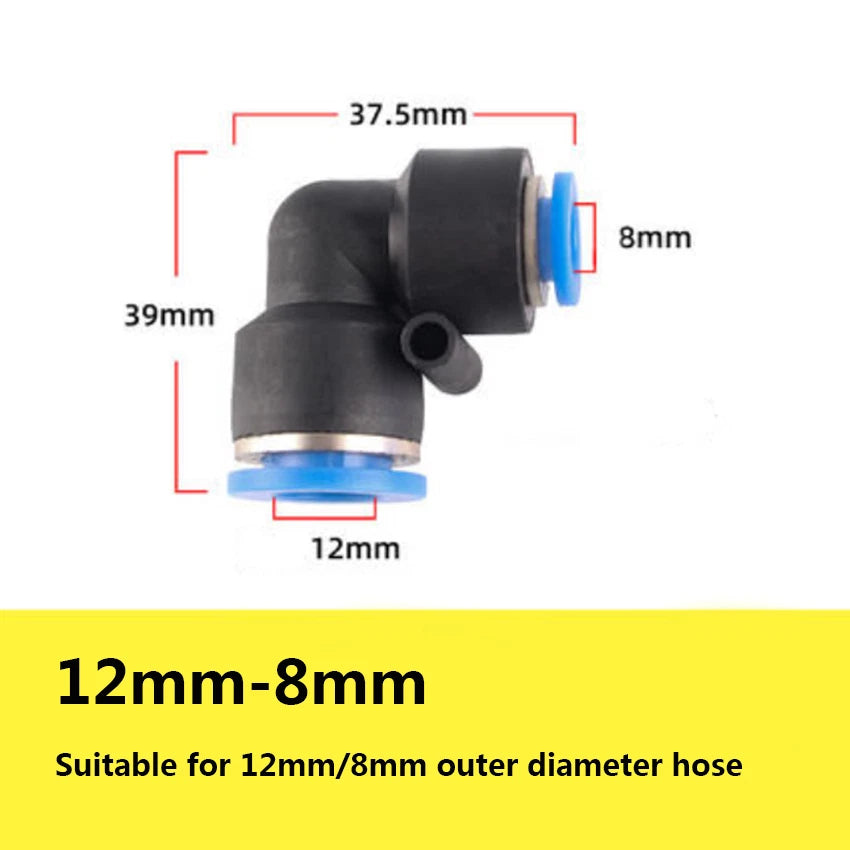 90° Elbow Push to Connect Pneumatic Hose Fitting — Reducing Connector 6mm to 12mm