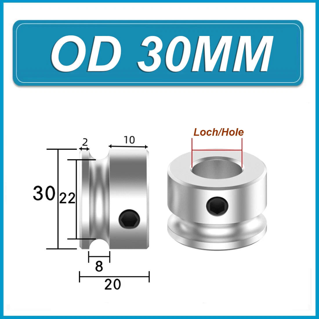 Aluminium U Pulley Single-Slot OD 30mm~100mm for Motor Machine 8MM PU Round Belt