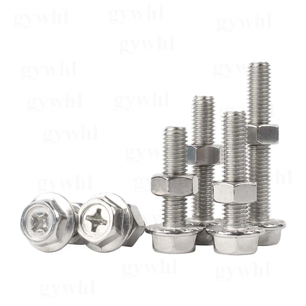 Phillips Hex Flange Bolts with Hex Nuts — Serrated & Smooth, M3–M8