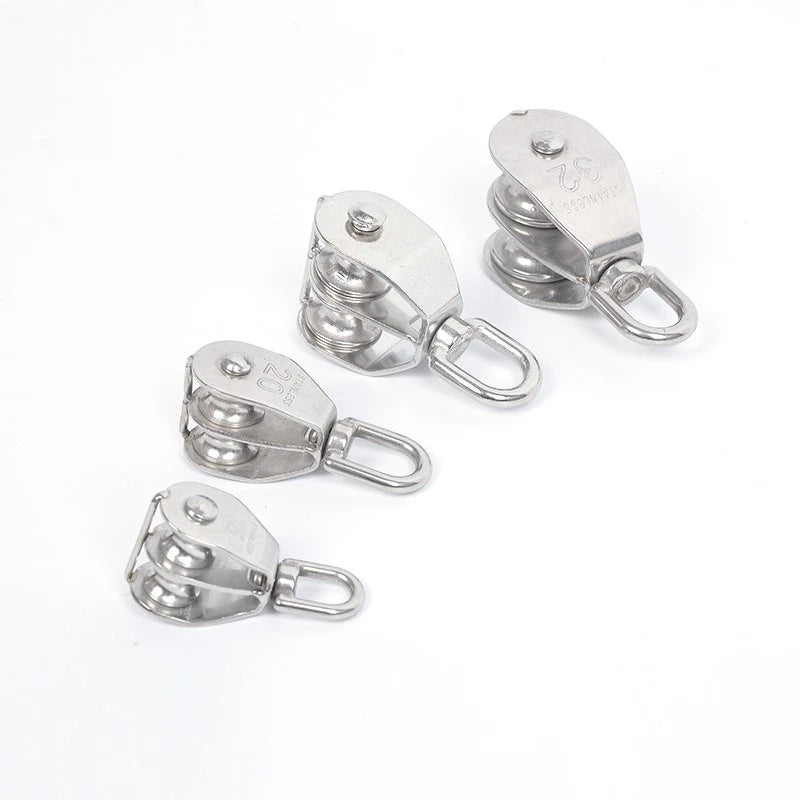 A2Stainless Steel Single Double Pulley Rope Pully Lifting Wheel Swivel Block 304