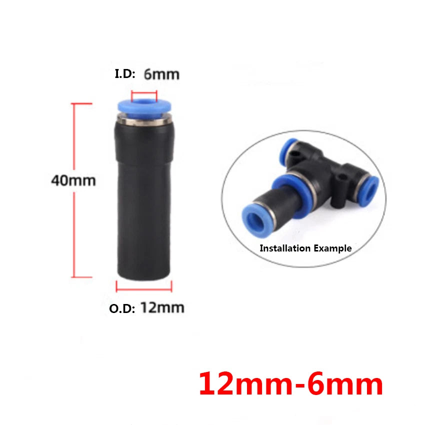 Reducing Push-In Straight Pneumatic Hose Fittings | 6–12mm Quick Connect Adapters