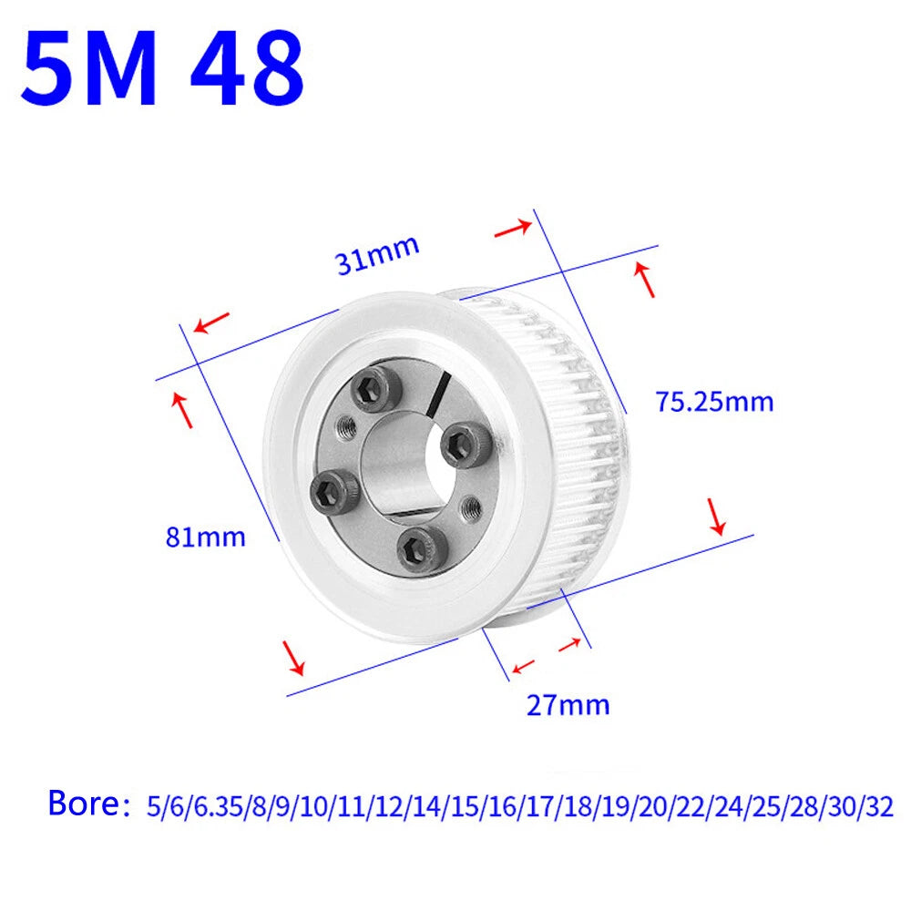 HTD-5M 46T-60T Timing Belt Pulley With Expansion/Tension Sleeve Teeth Width 27mm